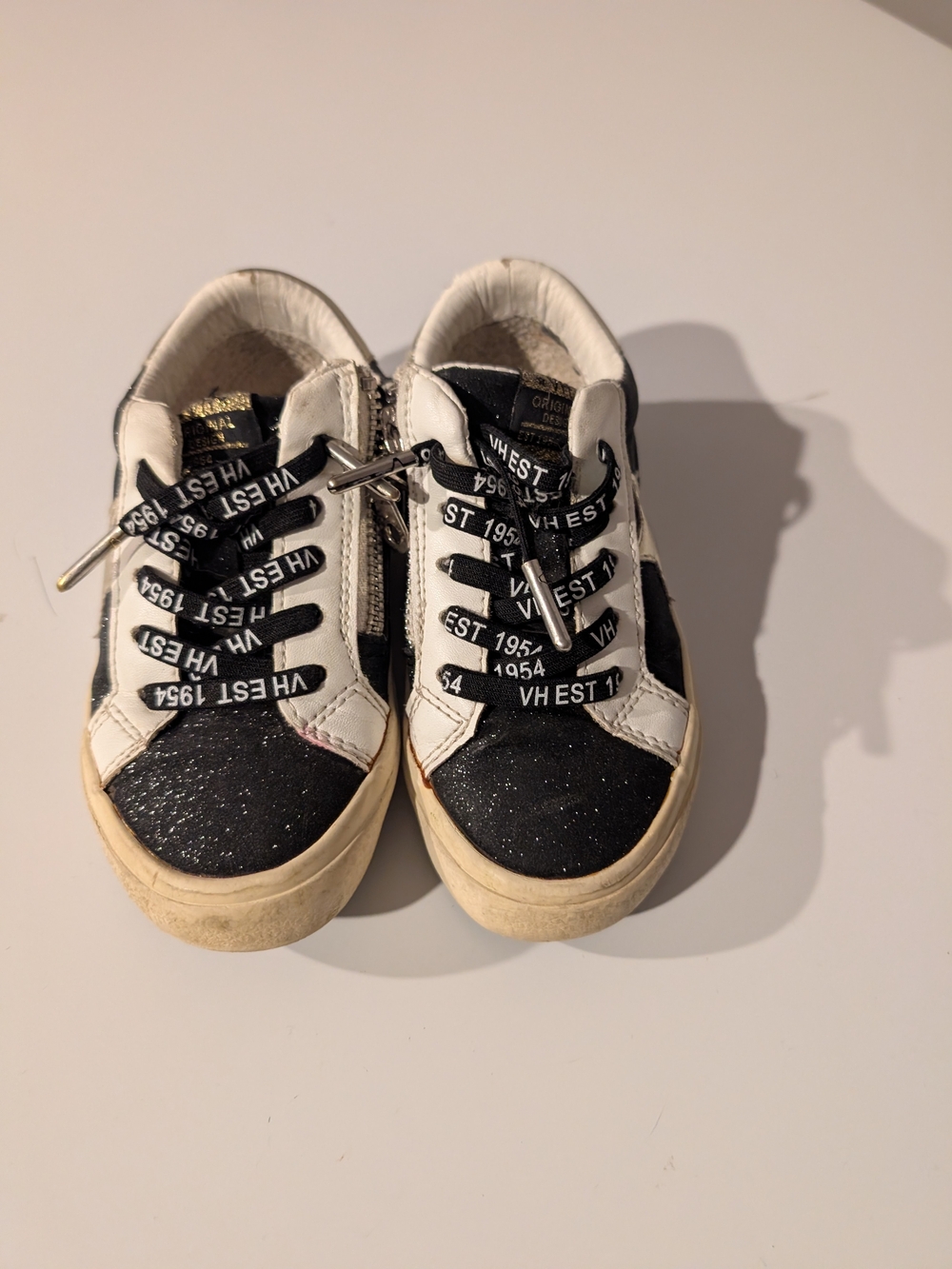 Vintage Havana Black & White Glitter Kids Sneakers